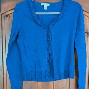 Kenneth Cole Reaction Royal Blue Ruffle-Trim Cardigan